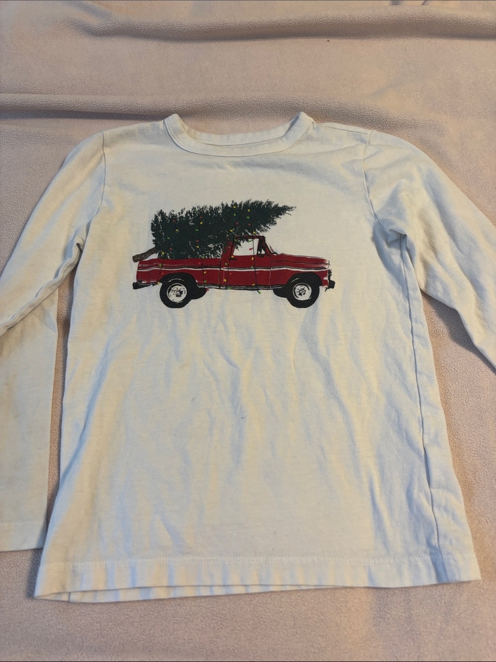 J. Crew White Long-Sleeve Tee with Red Truck and Green Tree Graphic